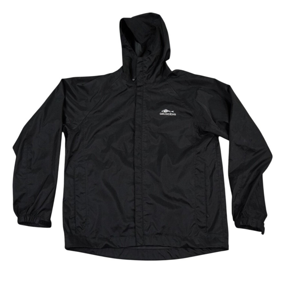 Grundens Gage Rain Jacket Mens Large Black Logo Outdoor Fishing Hiking Gorpcore